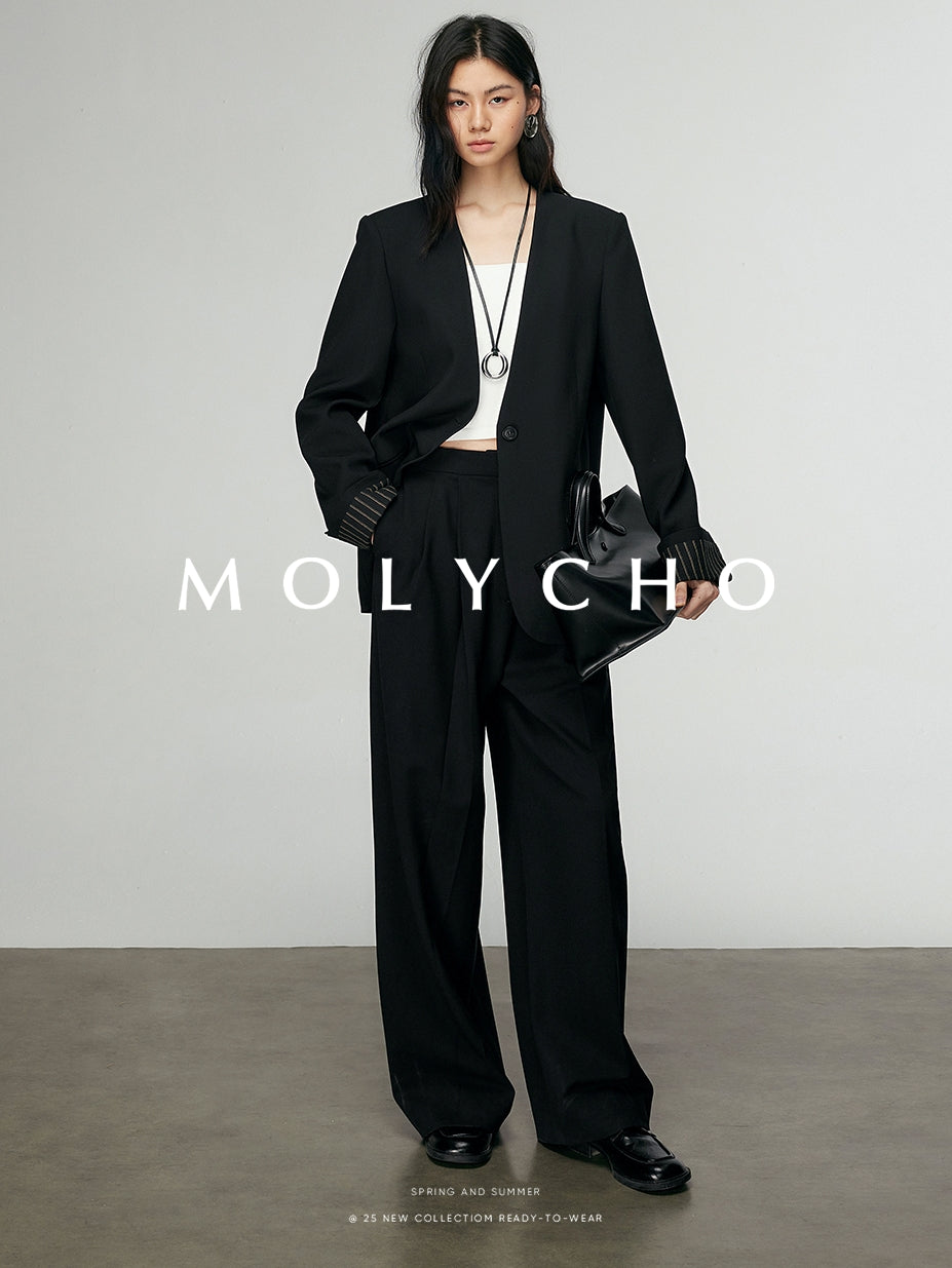 條紋拼接一粒扣外套_BDHL6884