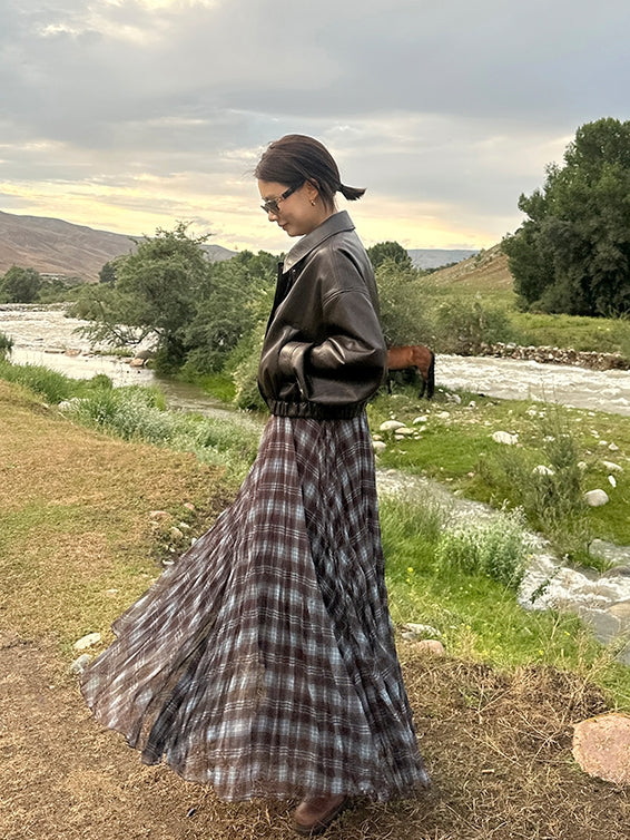 不規則格紋A字裙_BDHL7662