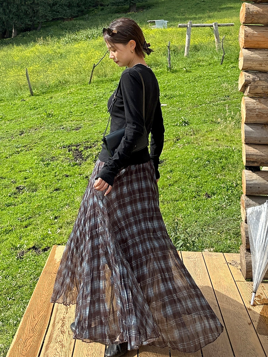 不規則格紋A字裙_BDHL7662