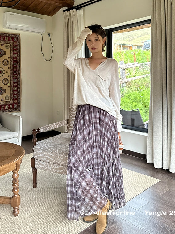 不規則格紋A字裙_BDHL7662