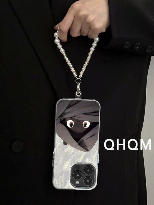 Black Cat Pearl Hand Strap for iPhone Case_BDHL7831