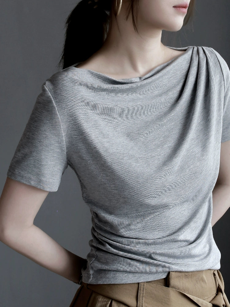 擺領側蕾絲天絲短袖T卹_BDHL7300