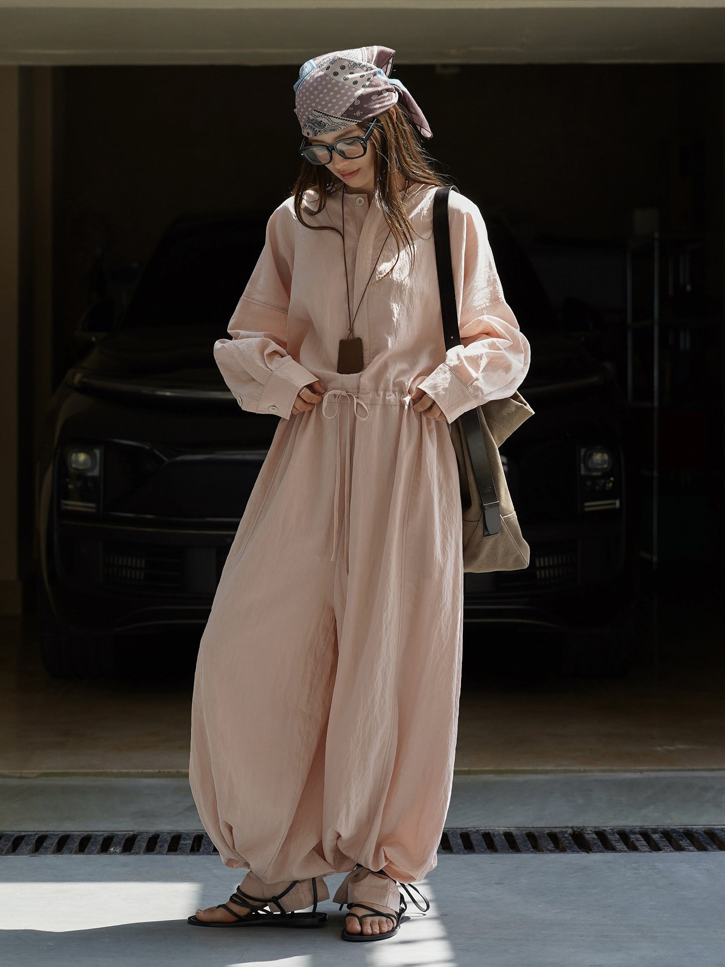 Waist Drawstring Jumpsuit_BDHL7533