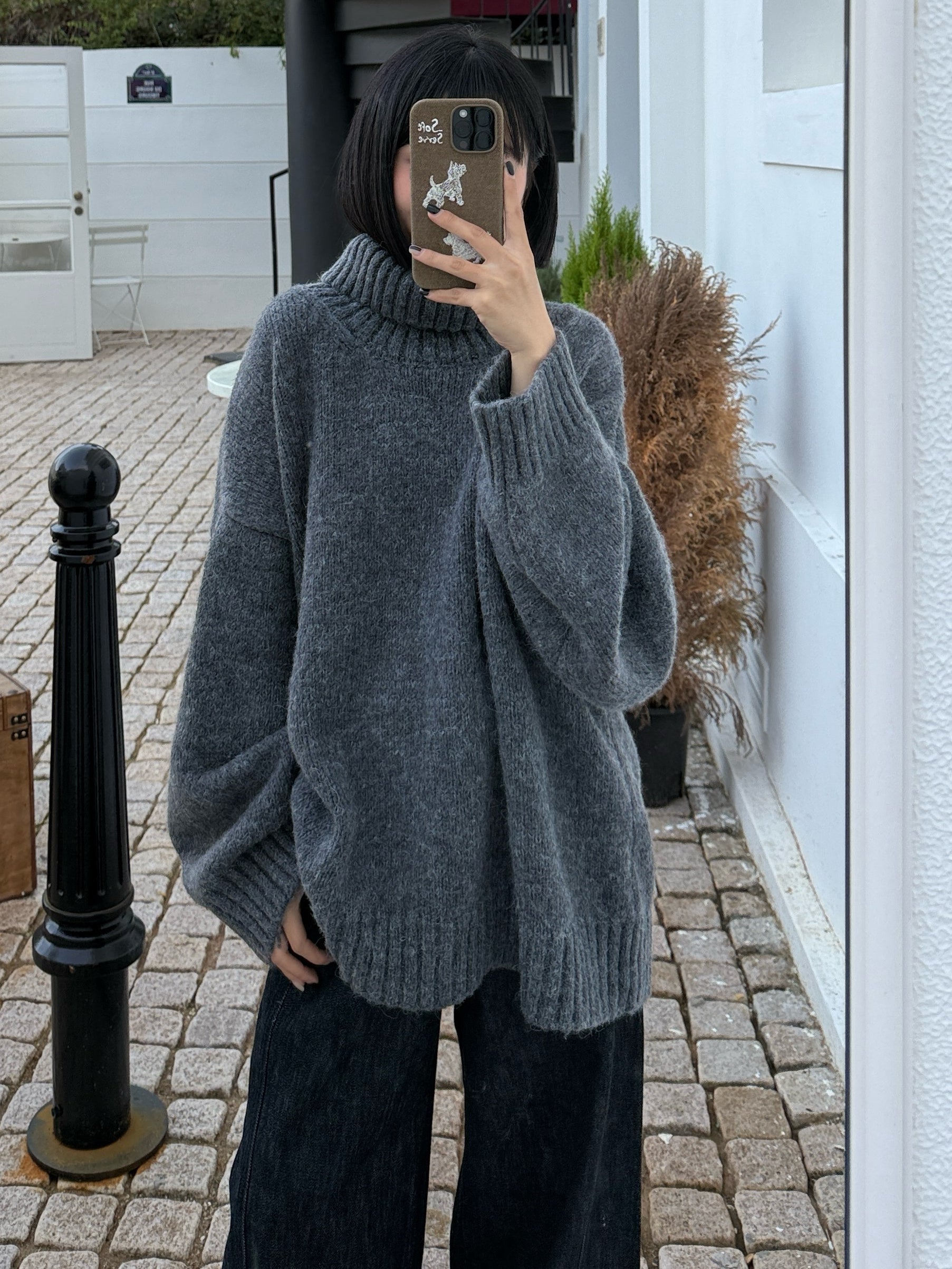 厚寬鬆高領針織上衣_BDHL6966