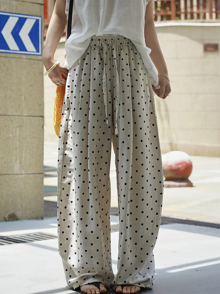Polka-Dot Wide-Leg Draped Pants_BDHL7531