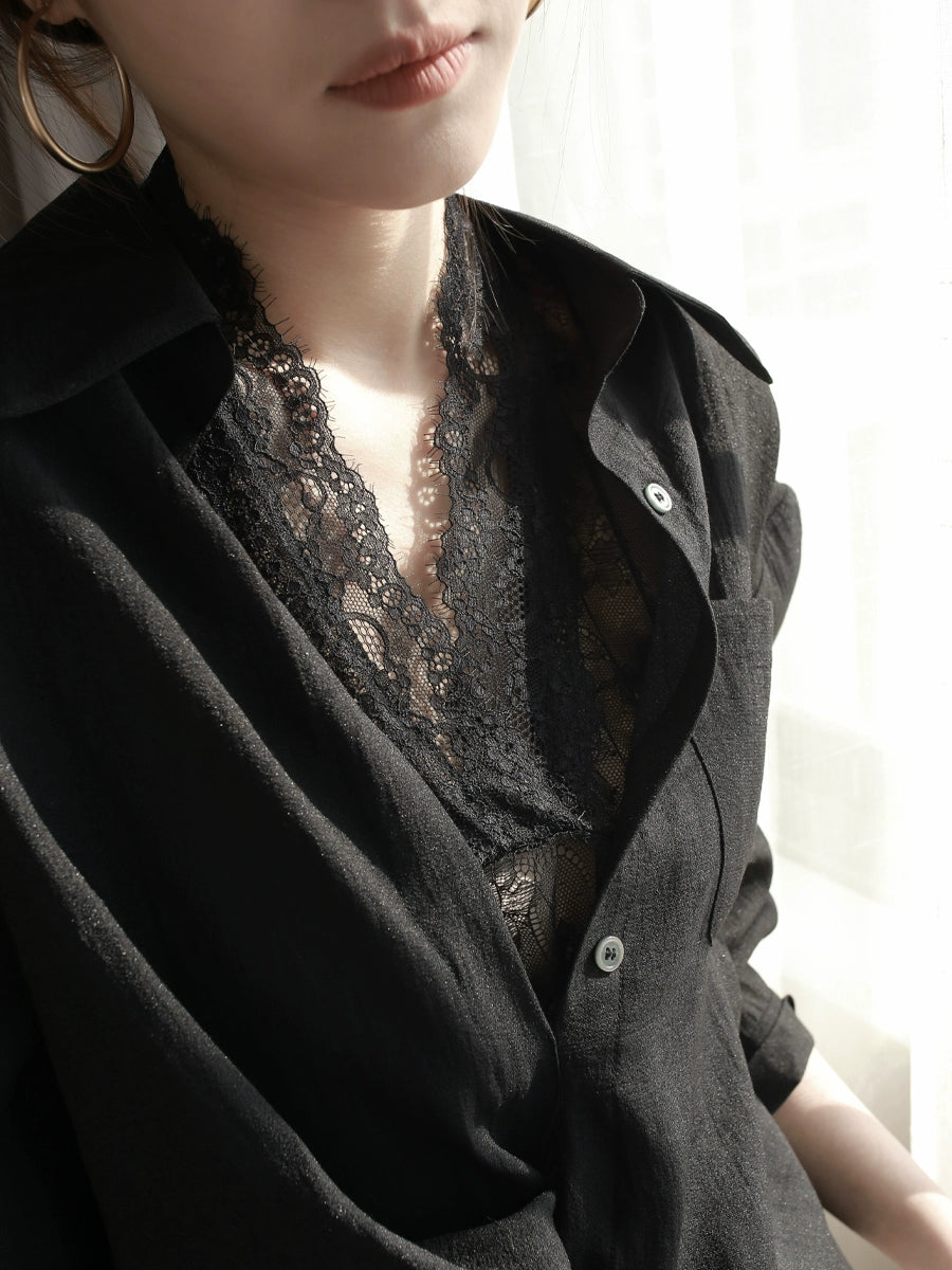 Twist Detail Lace Pullover Long Sleeve Shirt_BDHL7294