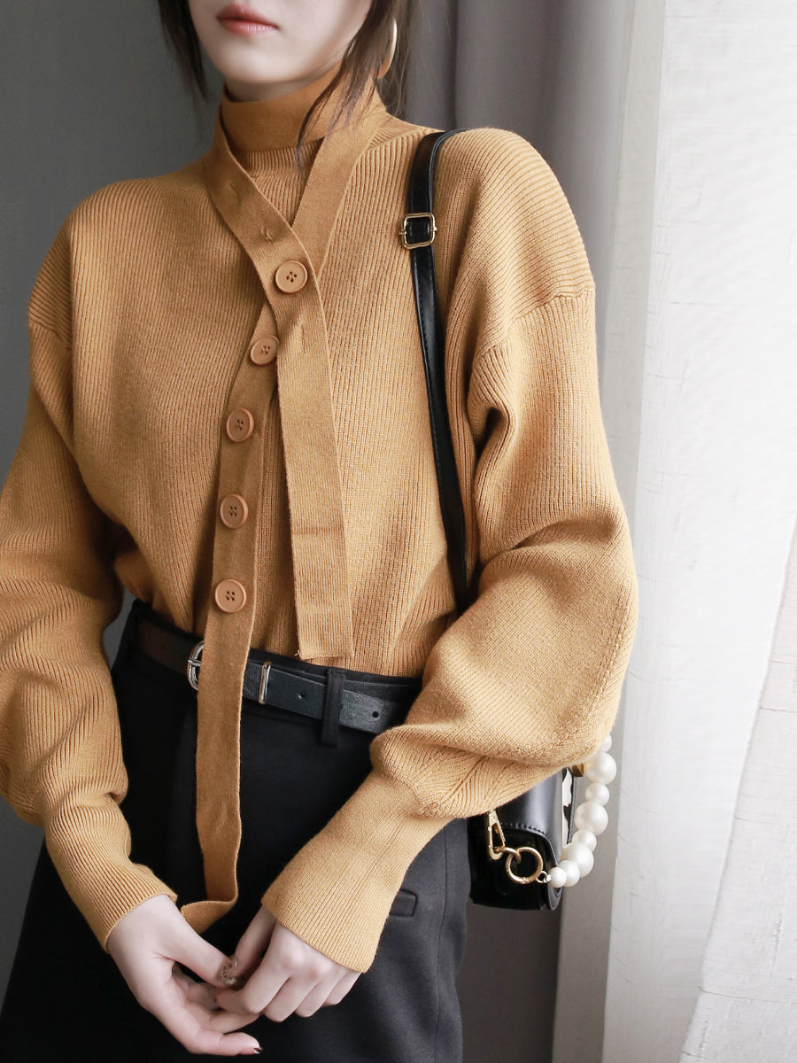 Strap-Neck Lantern-Sleeved Knit_BDHL6778
