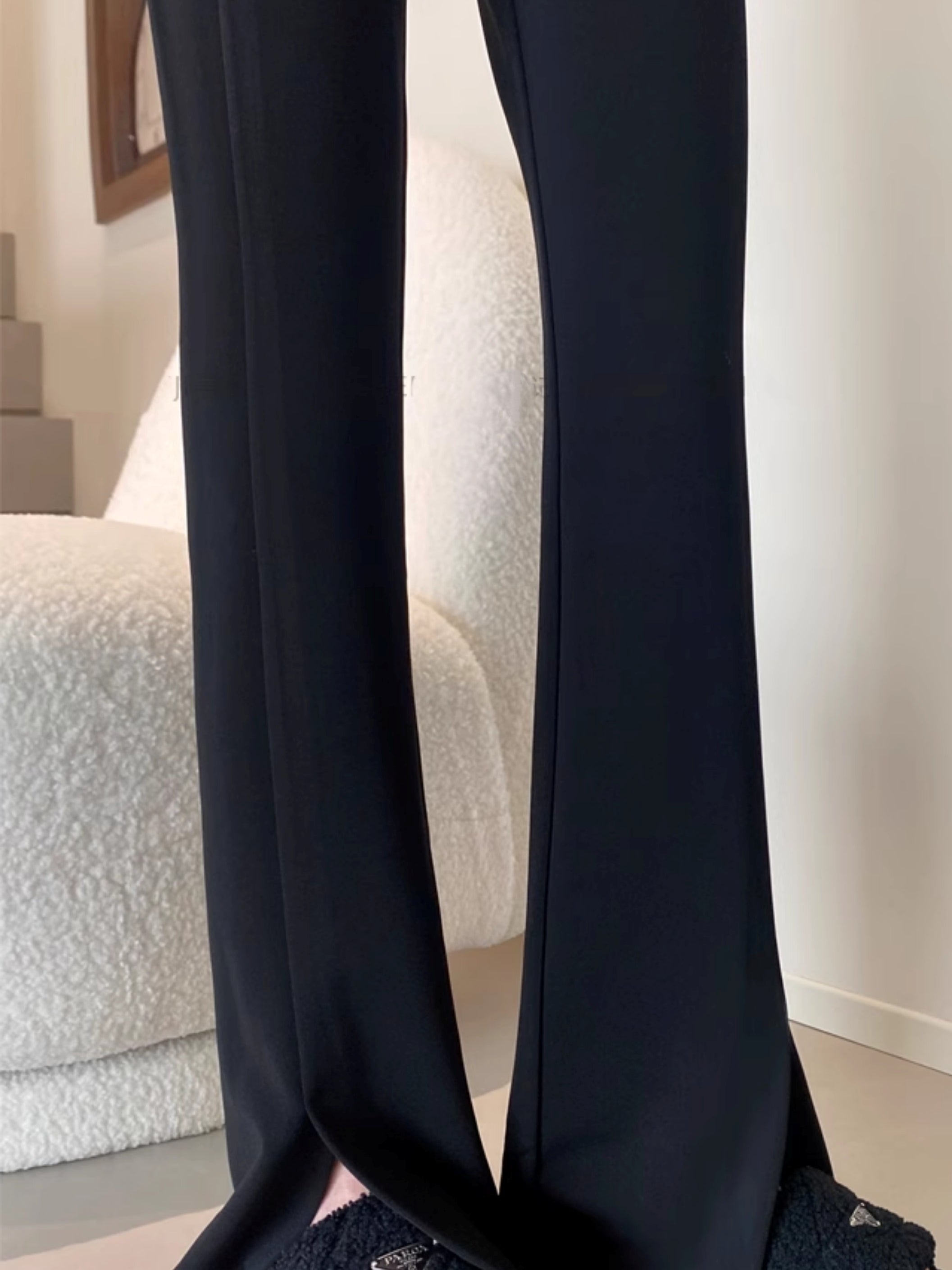 黑色開衩喇叭褲_BDHL7125