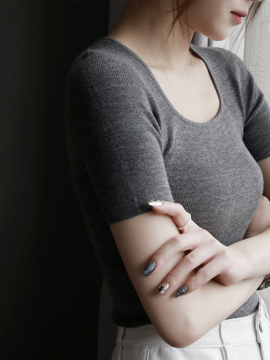 修身短袖針織上衣_BDHL7266