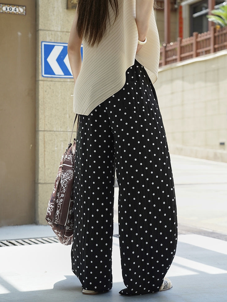 Polka-Dot Wide-Leg Draped Pants_BDHL7531
