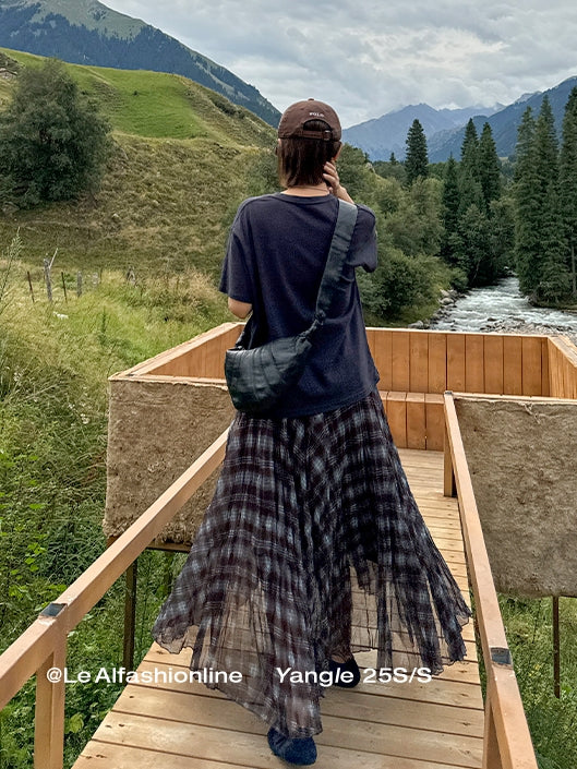 不規則格紋A字裙_BDHL7662