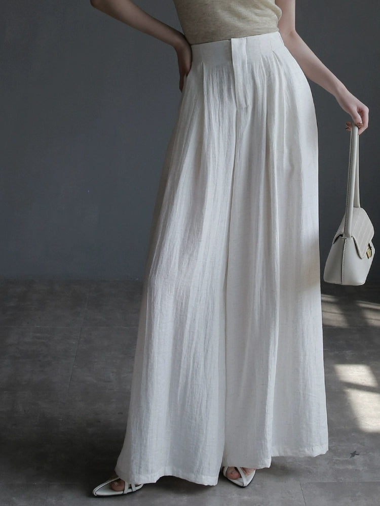 Loose Fit High-Waist Linen Blend Slacks_BDHL7311