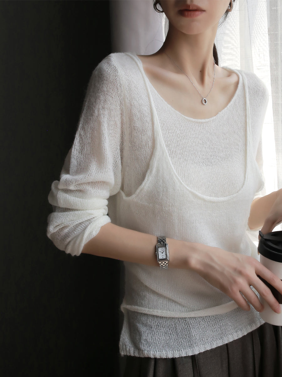 Two-Piece Style Sheer Slim-Fit Tops_BDHL7768
