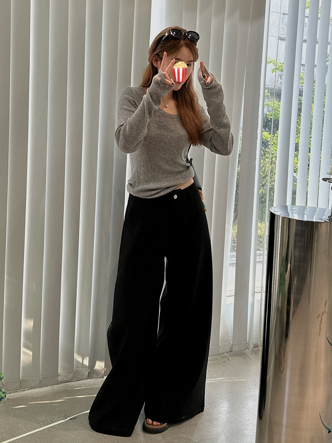 Black Casual Mop Pants_BDHL7137