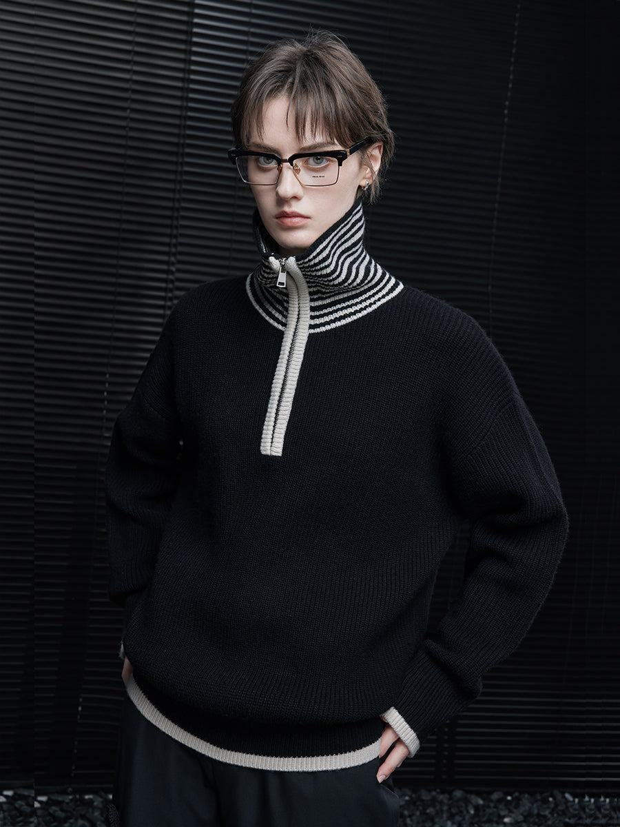 邊框高領半拉鍊針織衫_BDHL7865
