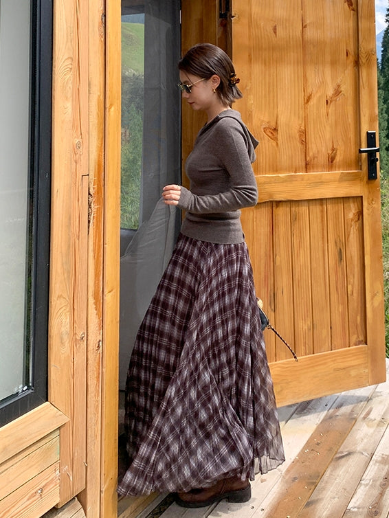 不規則格紋A字裙_BDHL7662