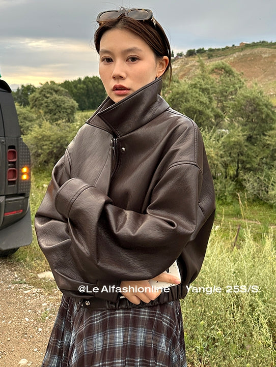Lapel Short Leather Jacket_BDHL7661