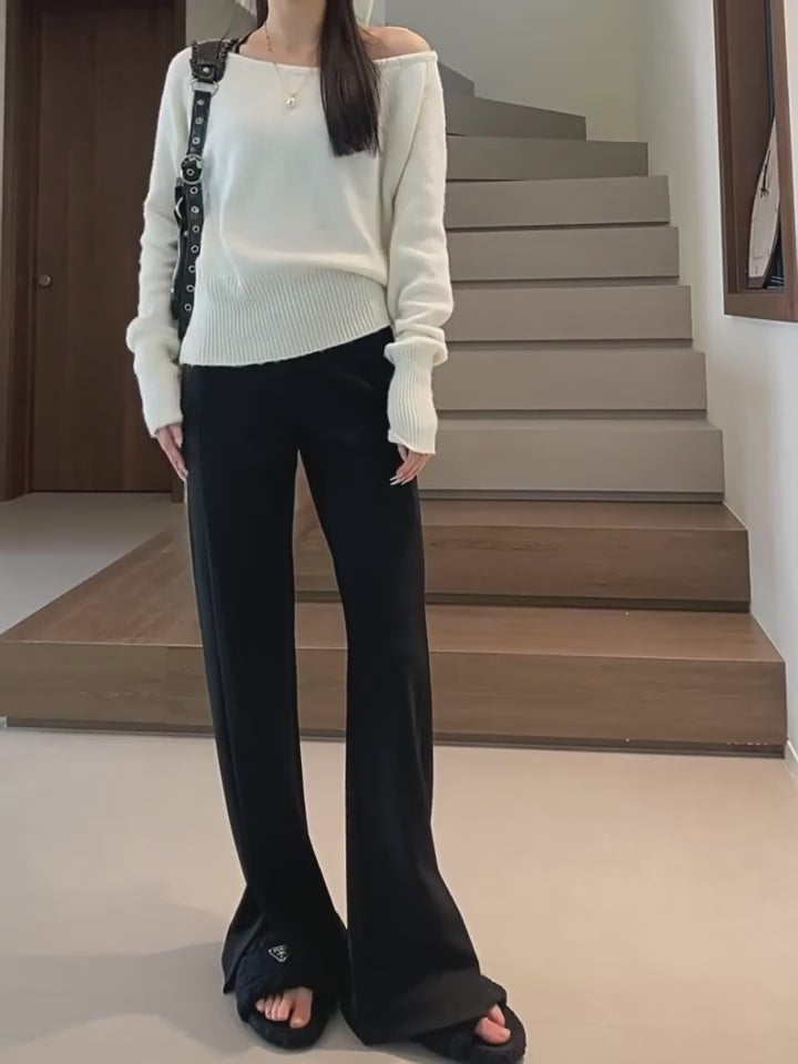 黑色開衩喇叭褲_BDHL7125