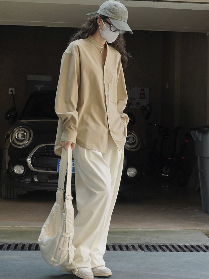 Tencel band collar long sleeve shirt_BDHL4407