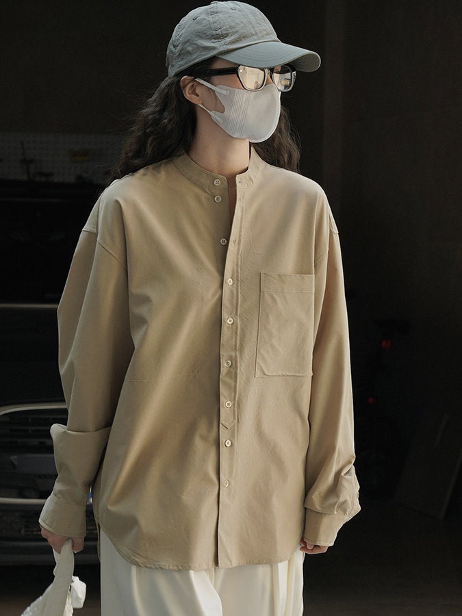 Tencel band collar long sleeve shirt_BDHL4407