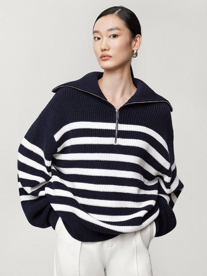 Striped half zip up sweater HL4043
