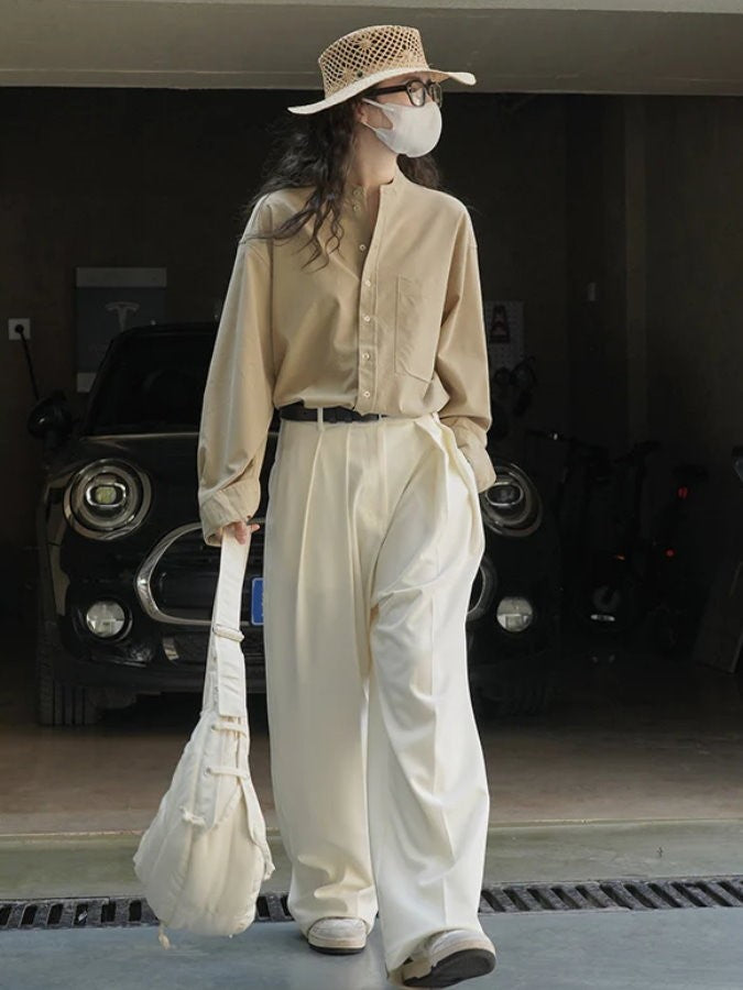 Tencel band collar long sleeve shirt_BDHL4407