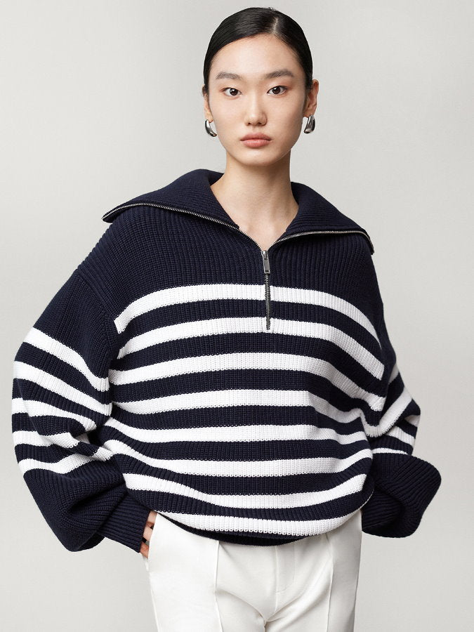 Striped half zip up sweater HL4043