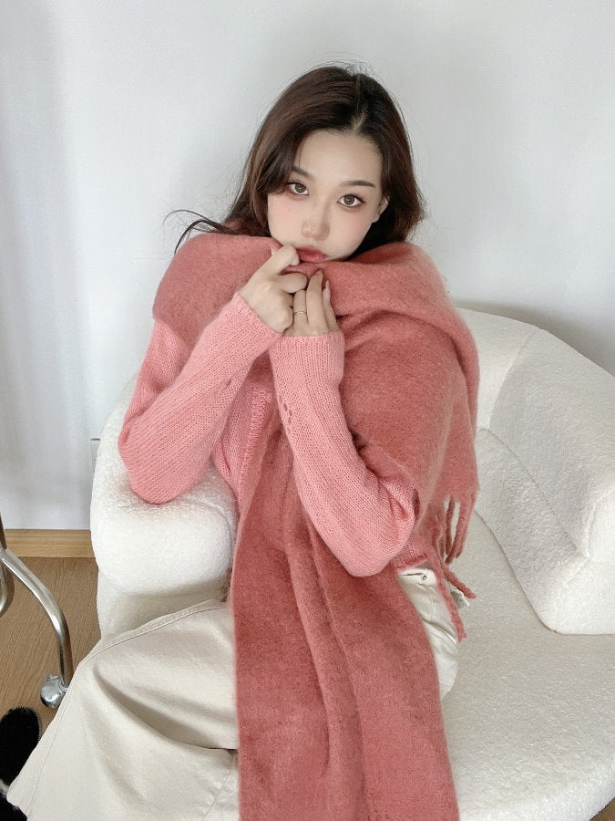 Volume Mohair Fringe Scarf HL4031