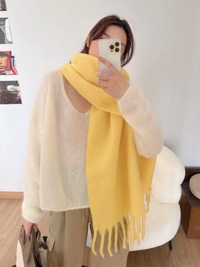 Volume Mohair Fringe Scarf HL4031