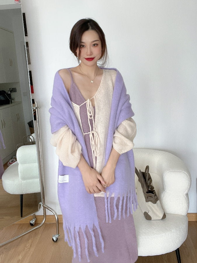 Volume Mohair Fringe Scarf HL4031