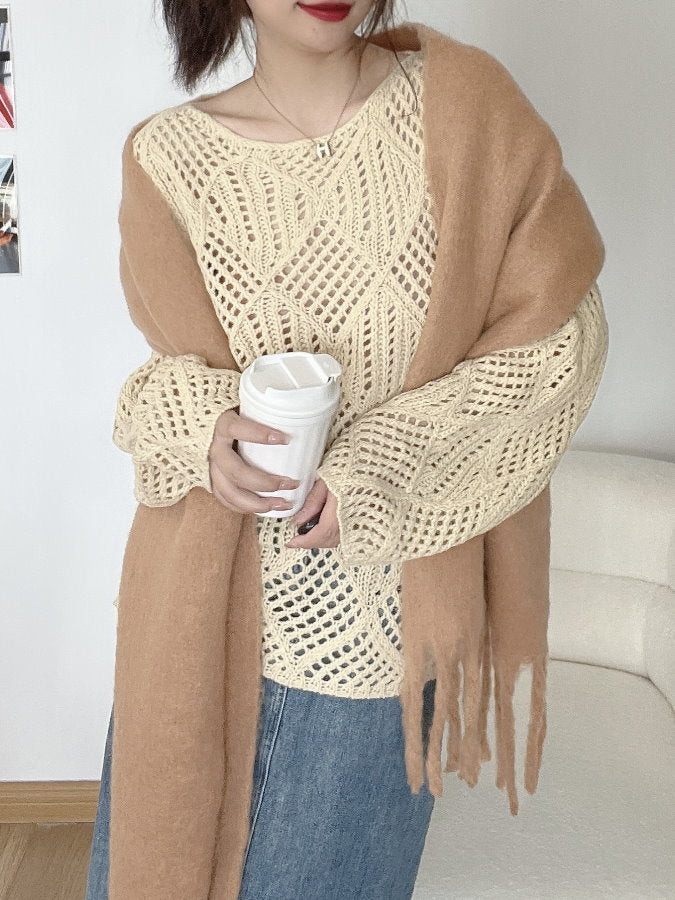 Volume Mohair Fringe Scarf HL4031