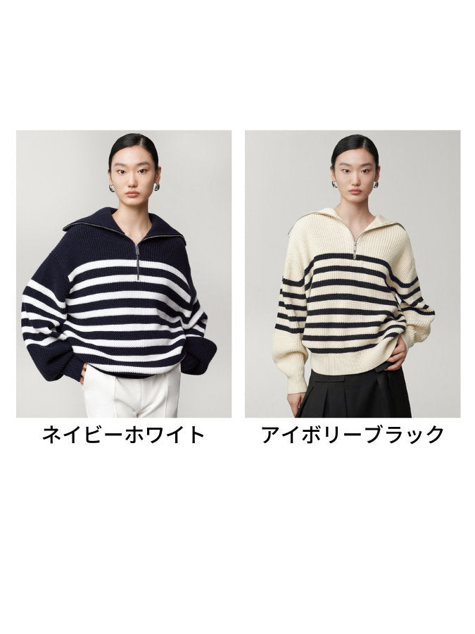 Striped half zip up sweater HL4043