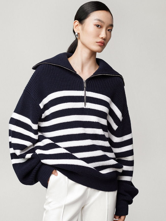 Striped half zip up sweater HL4043