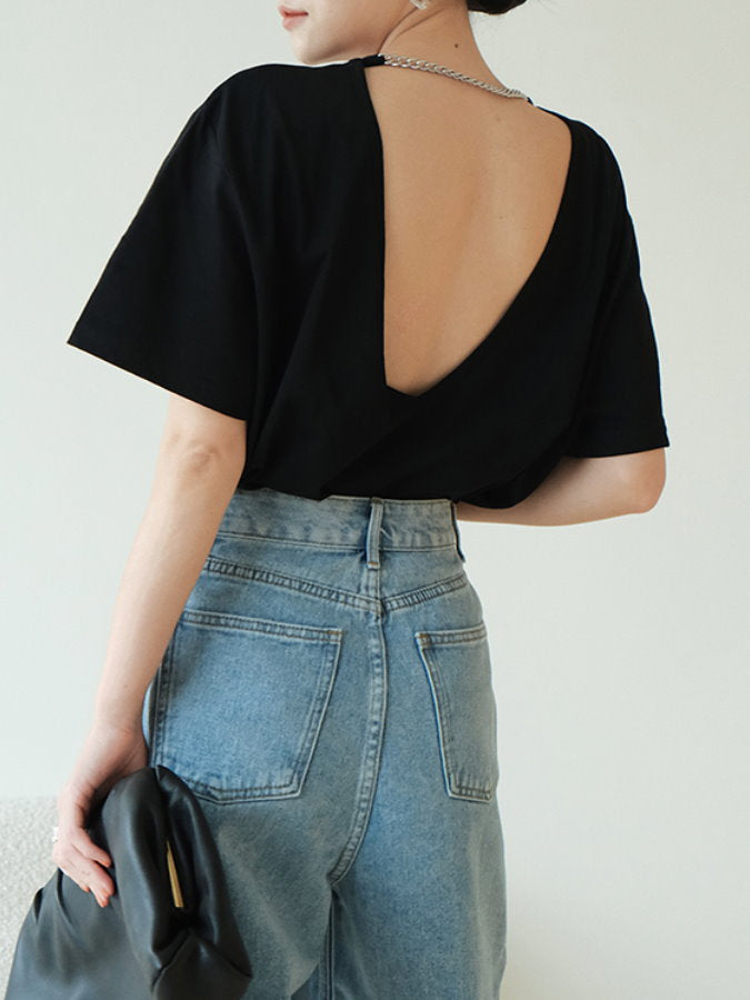 背面深V領鏈T卹 HL3727