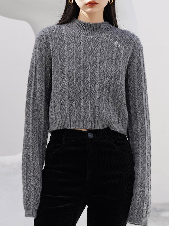 Cropped Cable Knit Pullover HL4144 – HELROUS