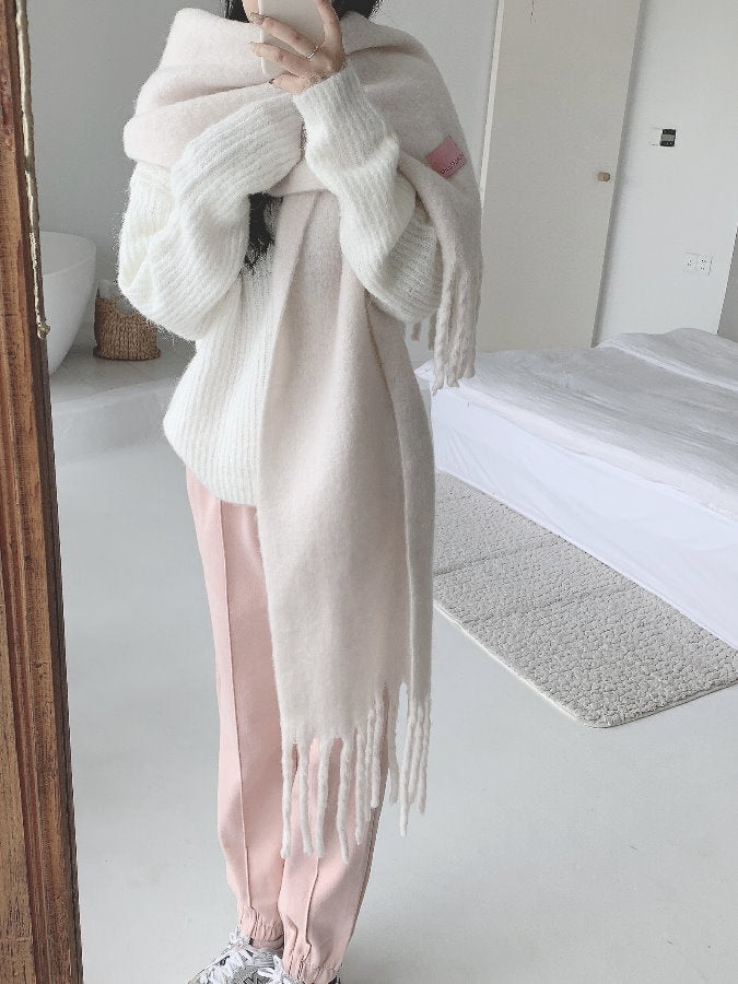 Volume Mohair Fringe Scarf HL4031