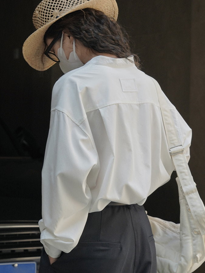 Tencel band collar long sleeve shirt_BDHL4407