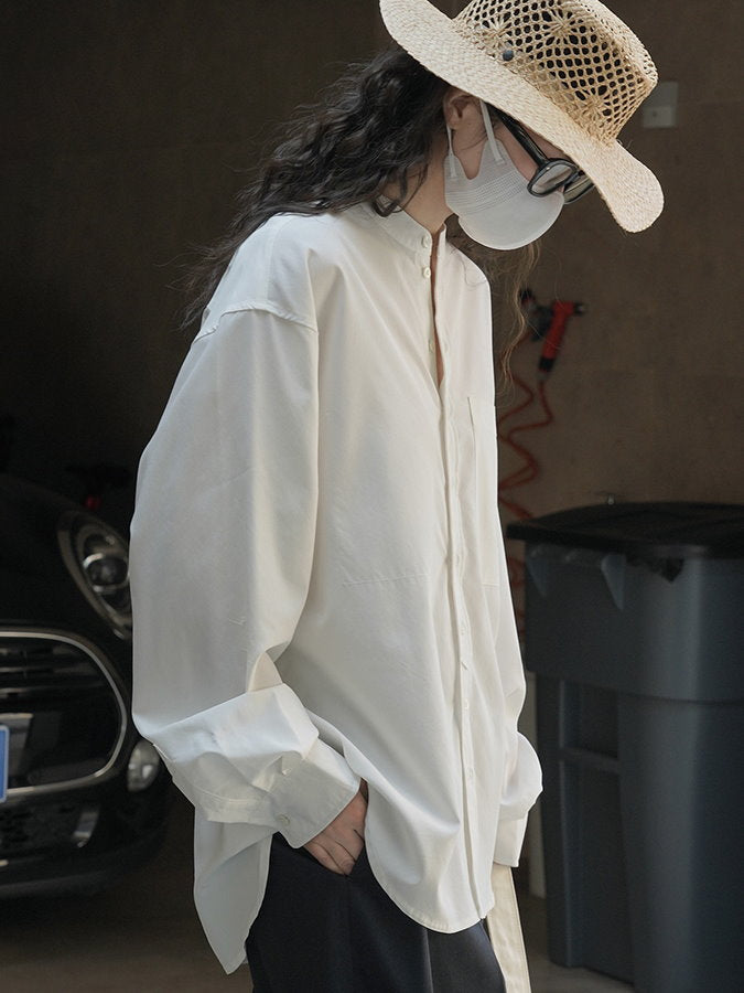 Tencel band collar long sleeve shirt_BDHL4407