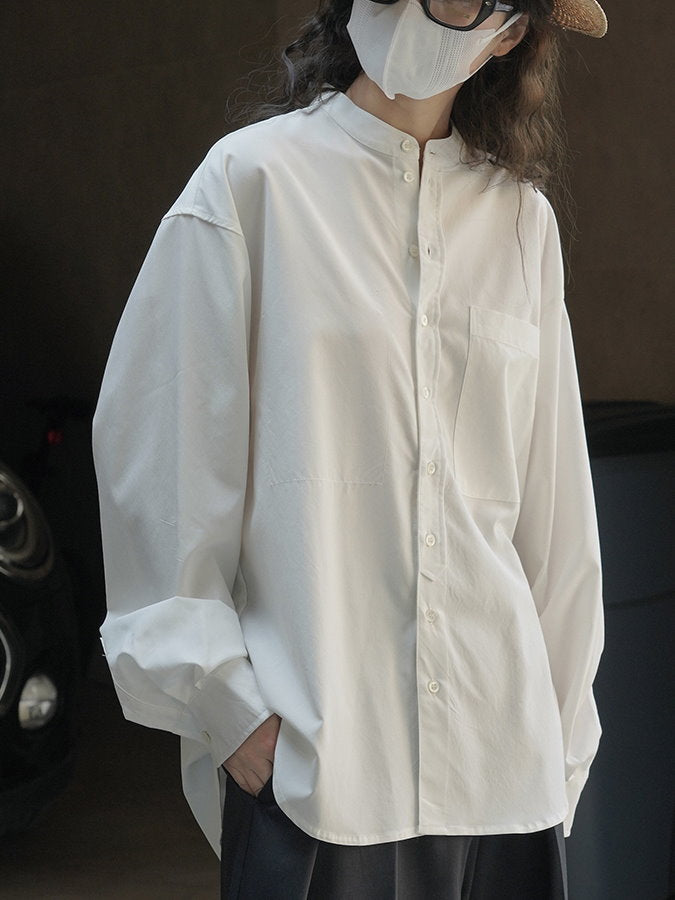 Tencel band collar long sleeve shirt_BDHL4407