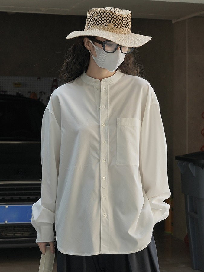 Tencel band collar long sleeve shirt_BDHL4407