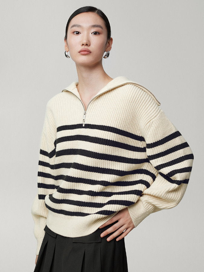 Striped half zip up sweater HL4043
