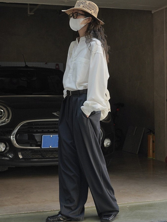 Tencel band collar long sleeve shirt_BDHL4407