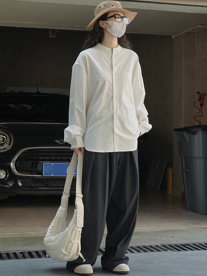 Tencel band collar long sleeve shirt_BDHL4407