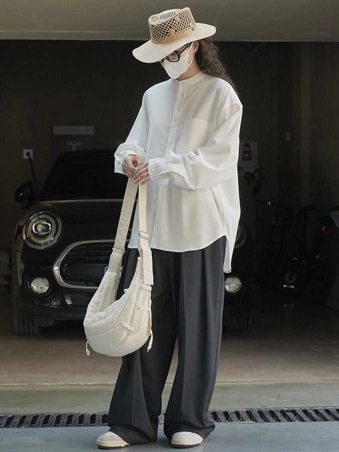 Tencel band collar long sleeve shirt_BDHL4407