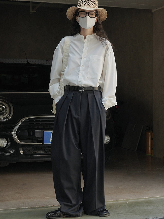 Tencel band collar long sleeve shirt_BDHL4407