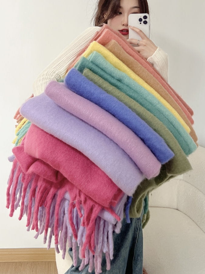 Volume Mohair Fringe Scarf HL4031