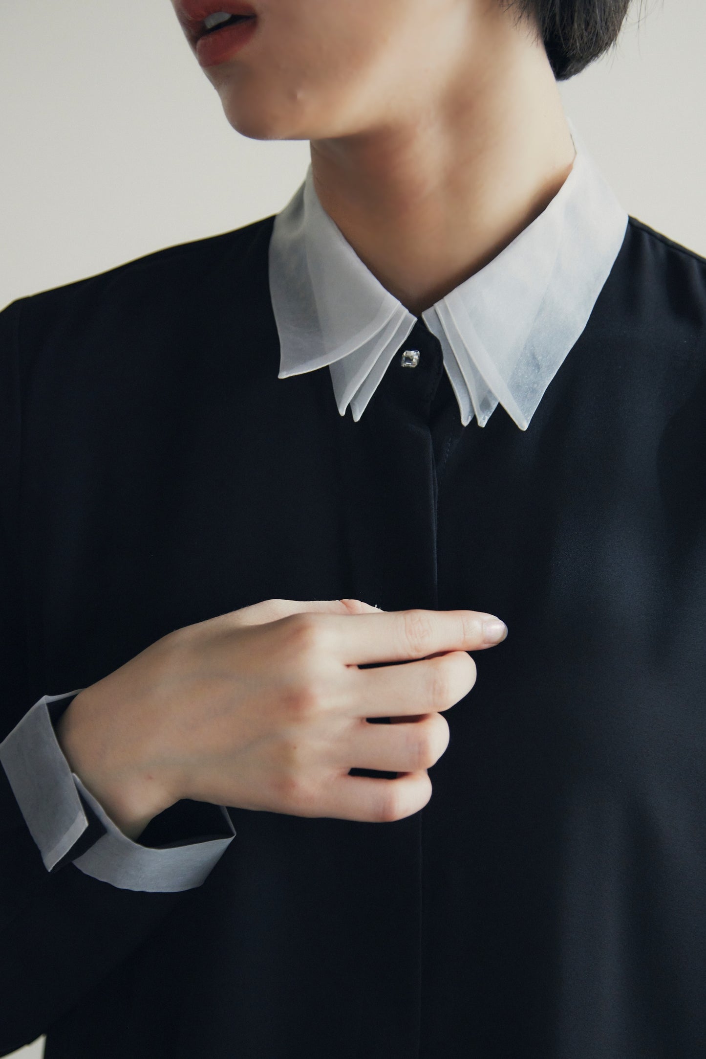 Chiffon collar long blouse_9339