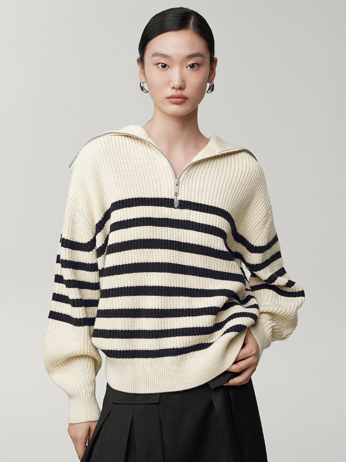 Striped half zip up sweater HL4043
