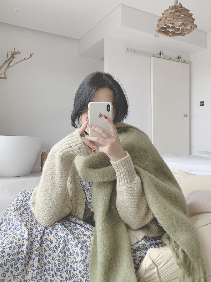Volume Mohair Fringe Scarf HL4031