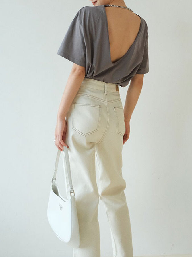 背面深V領鏈T卹 HL3727